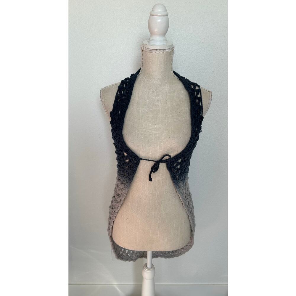 Chaser Wool Crochet Ombre Blue Gray Cardigan Sleeveless Vest - M